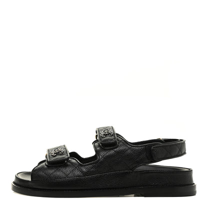 Chanel Grained Calfskin Velcro Dad Sandals 37.5 Black 1 of 8