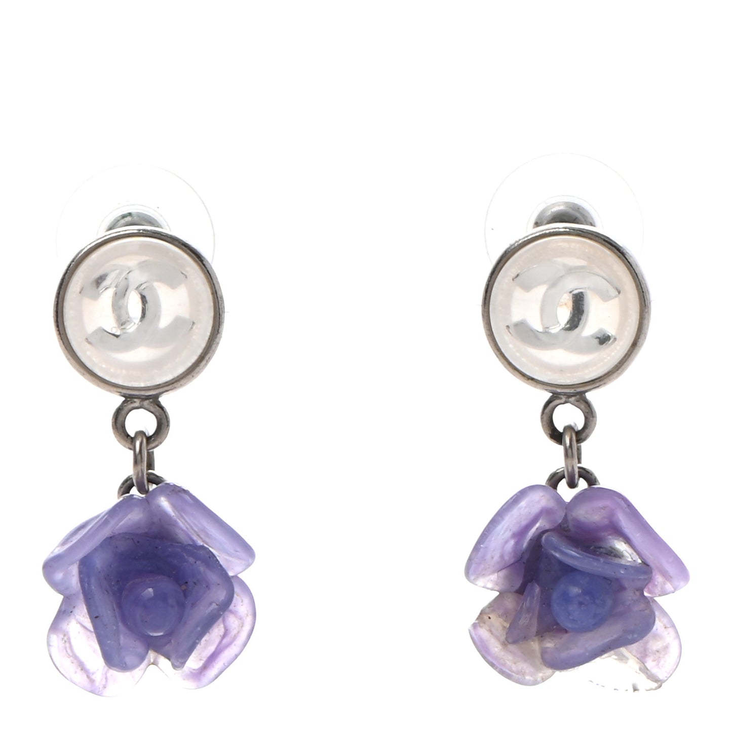 Enamel CC Camellia Drop Earrings Blue