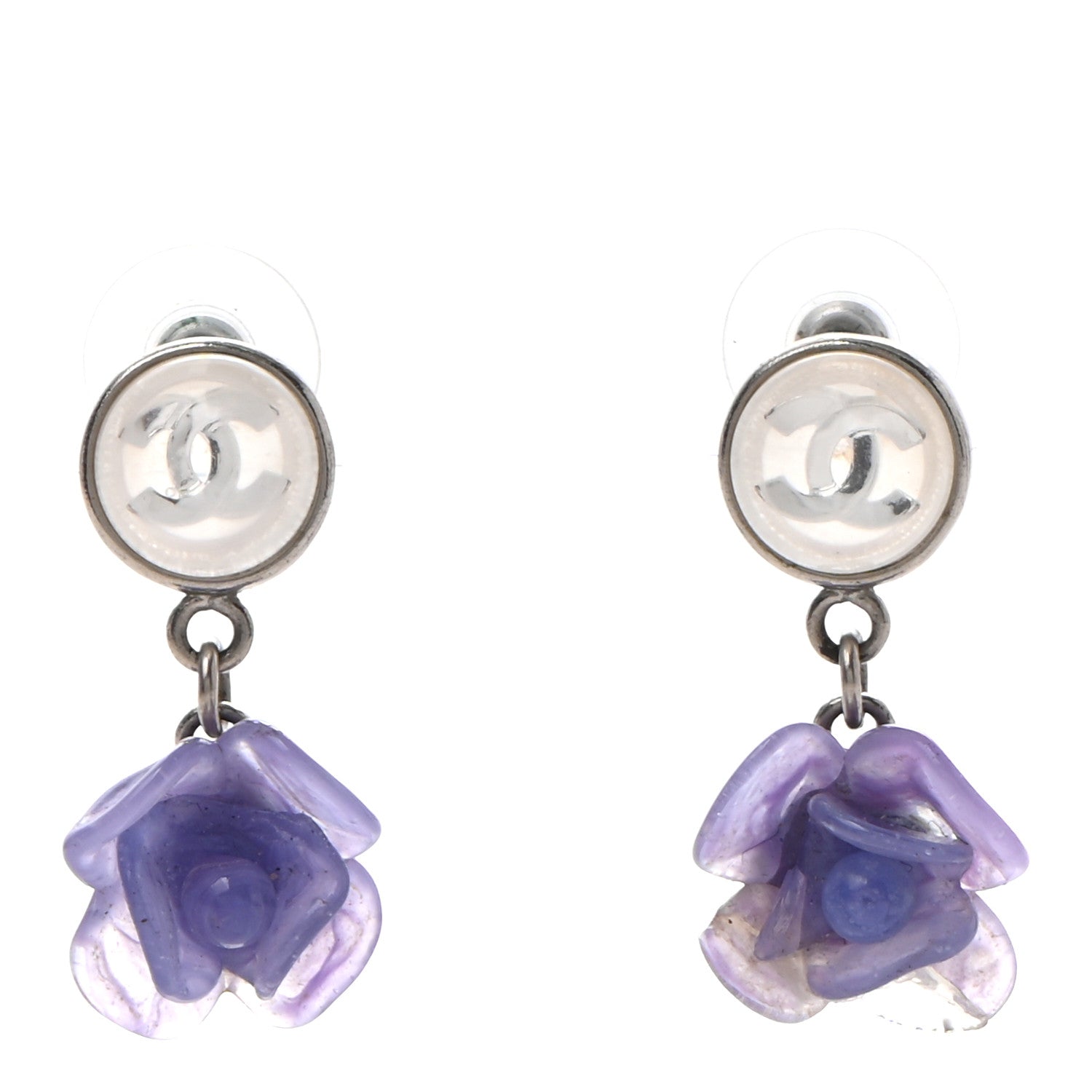 Chanel Enamel CC Camellia Drop Earrings Blue 1 of 7