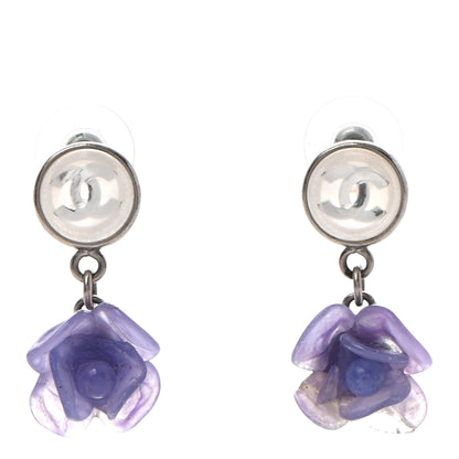 Chanel Enamel CC Camellia Drop Earrings Blue 1 of 7