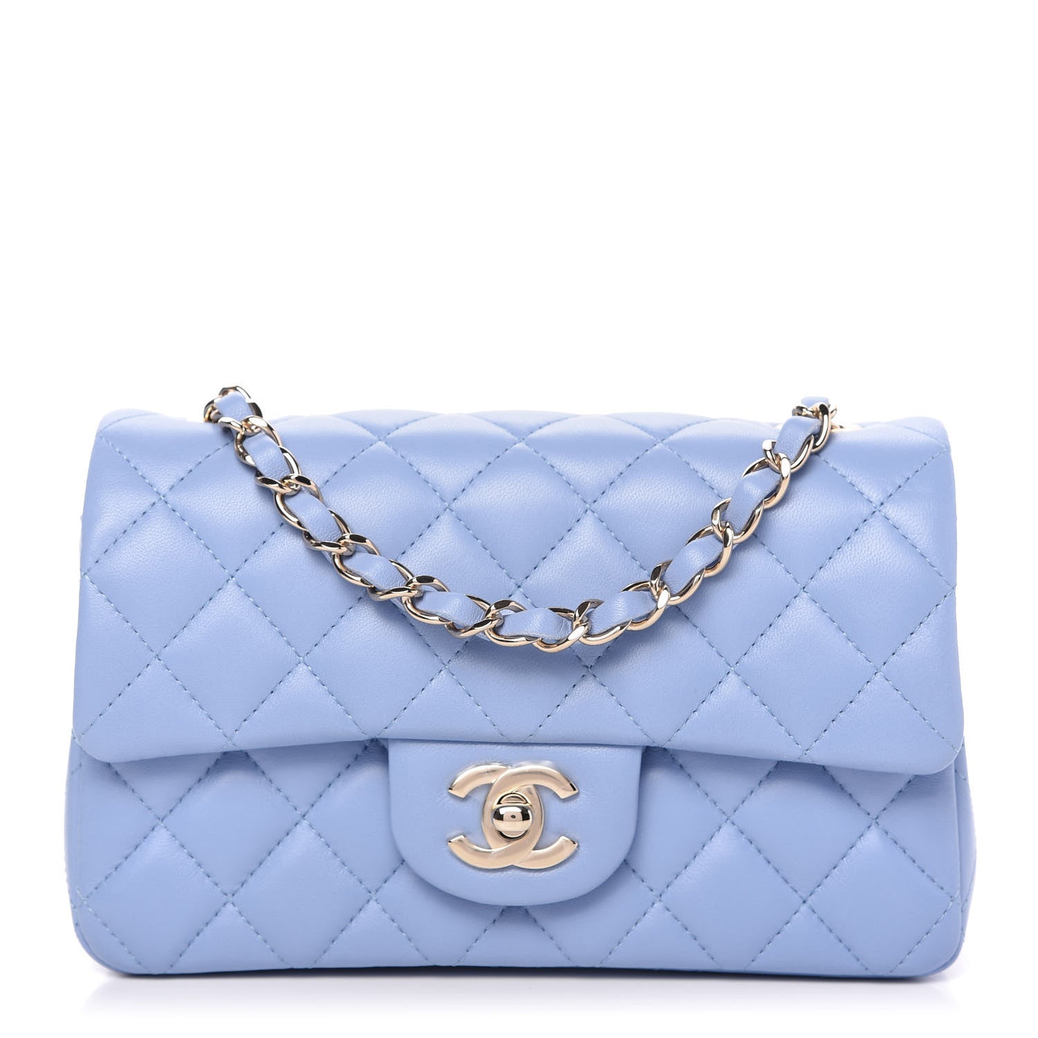 Chanel Lambskin Quilted Mini Rectangular Flap Light Blue 1 of 11