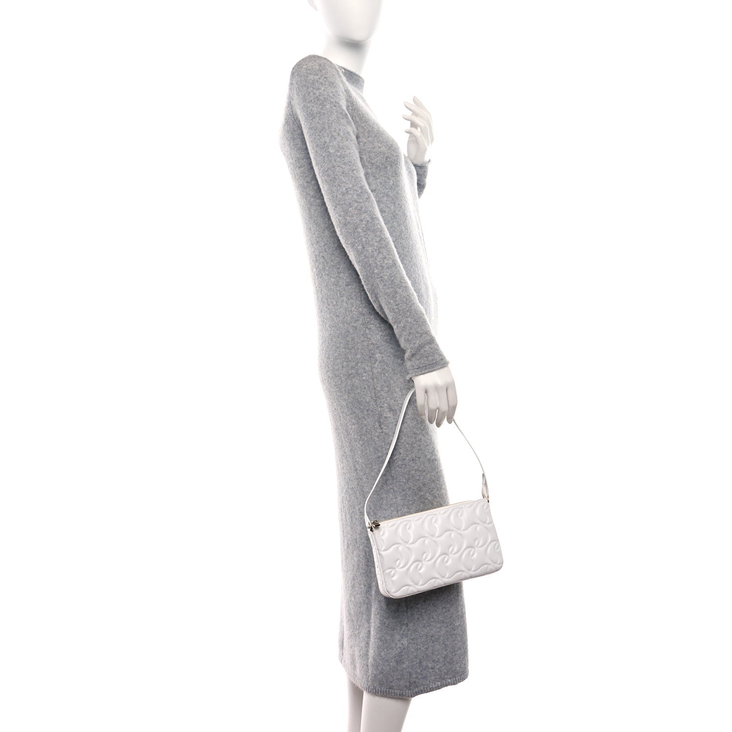 Christian Louboutin Calfskin Embossed Loubila Shoulder Bag White 2 of 8