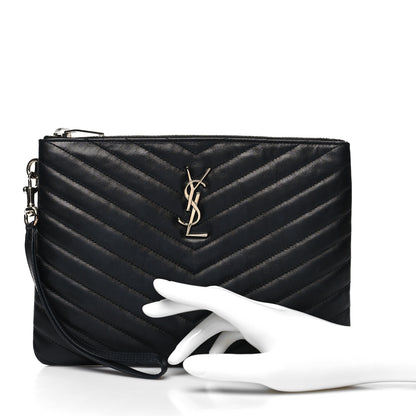 Saint Laurent Calfskin Matelasse Chevron Monogram A5 Wristlet Black 2 of 10