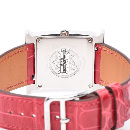 Hermes Stainless Steel Alligator Diamond Mother of Pearl 26mm Heure H Hour Quartz Watch Braise 5 of 8