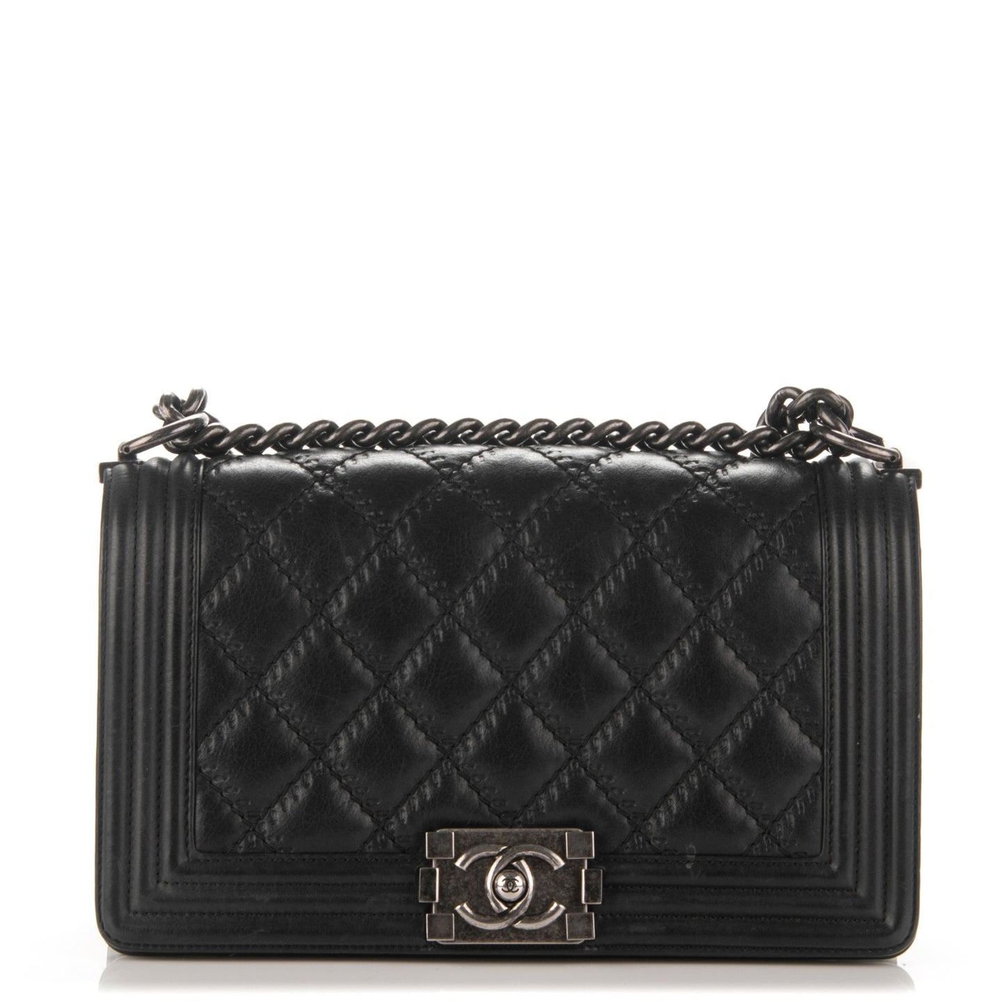Calfskin Double Stitch Medium Boy Flap Black