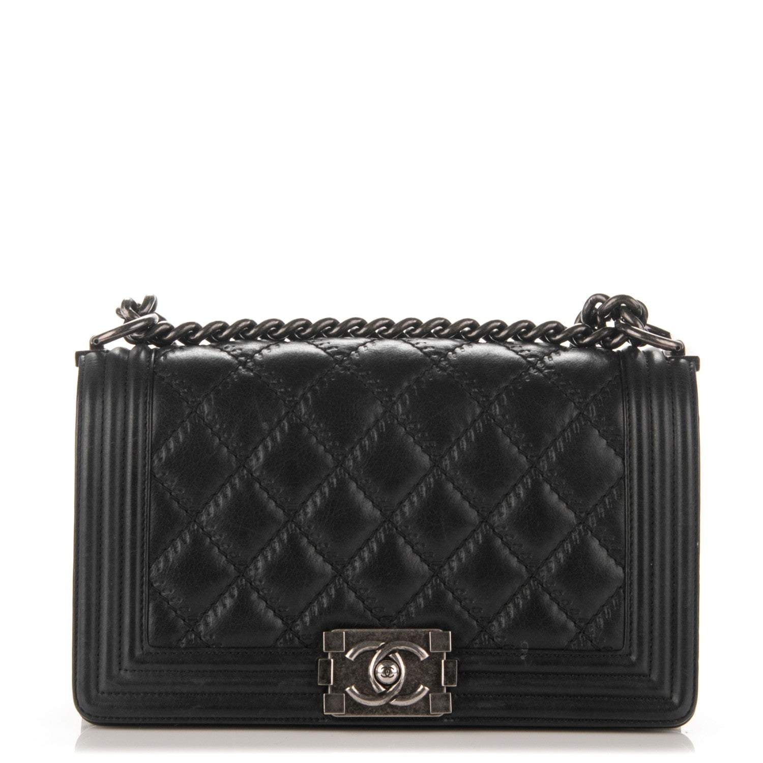 Chanel Calfskin Double Stitch Medium Boy Flap Black 1 of 7