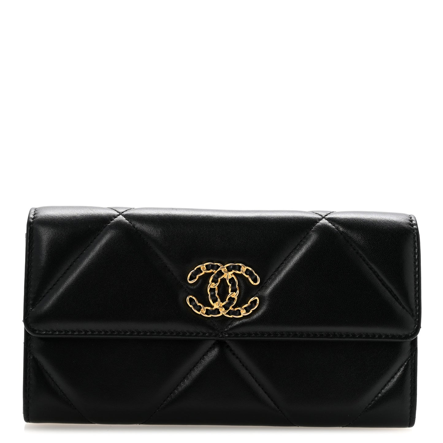 Lambskin Quilted Chanel 19 Flap Wallet Black