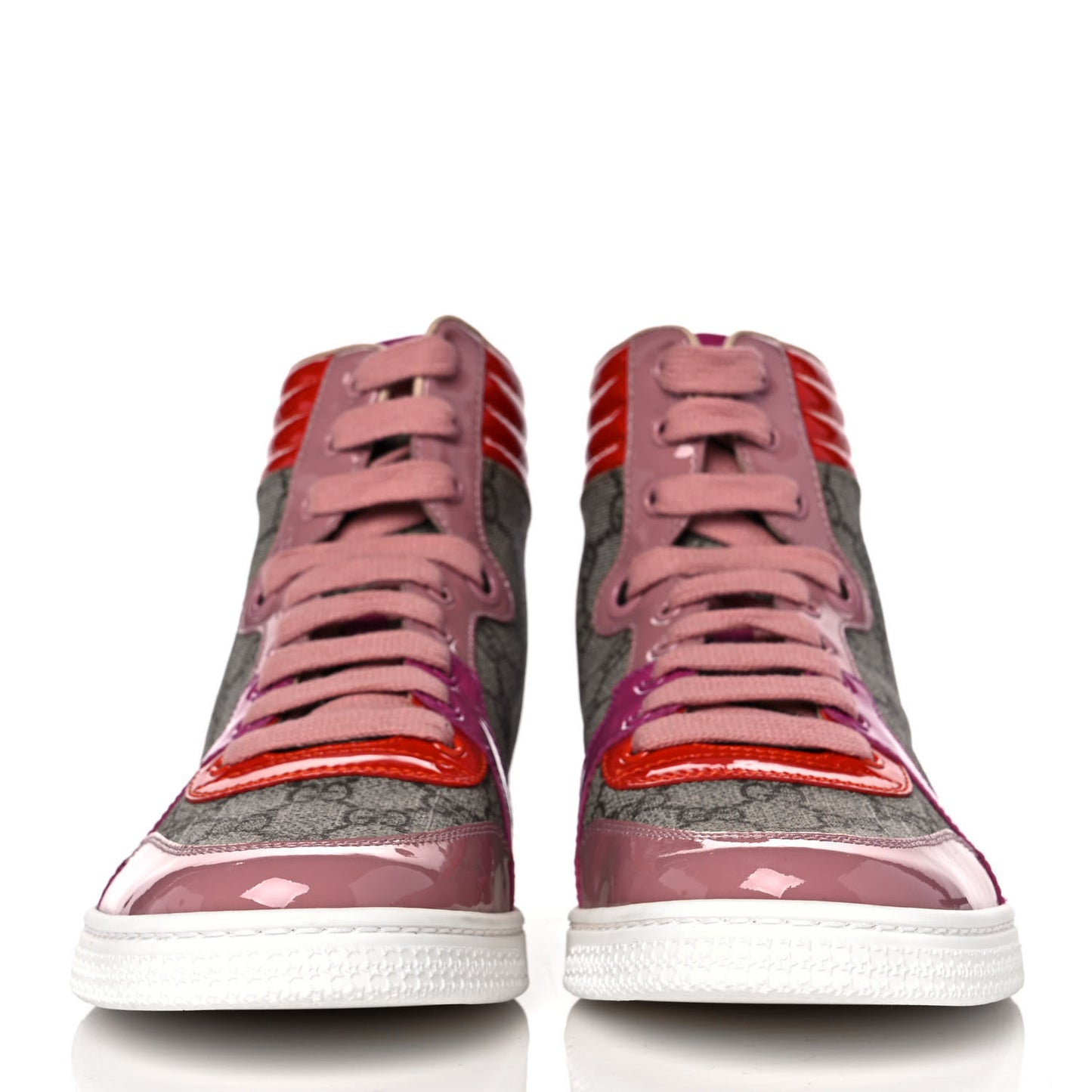 GG Supreme Monogram Patent Womens High Top Sneakers 40 Beige Carmine Rose New Rosette
