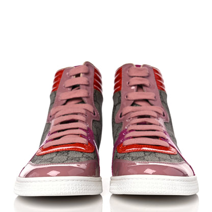 Gucci GG Supreme Monogram Patent Womens High Top Sneakers 40 Beige Carmine Rose New Rosette 2 of 7