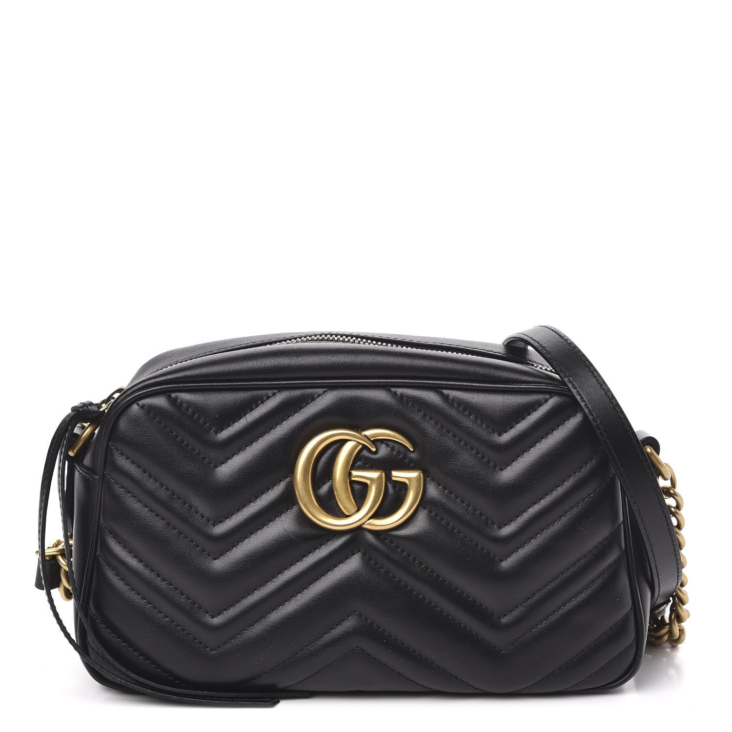 Gucci Calfskin Matelasse Small GG Marmont Chain Shoulder Bag Black 1 of 10