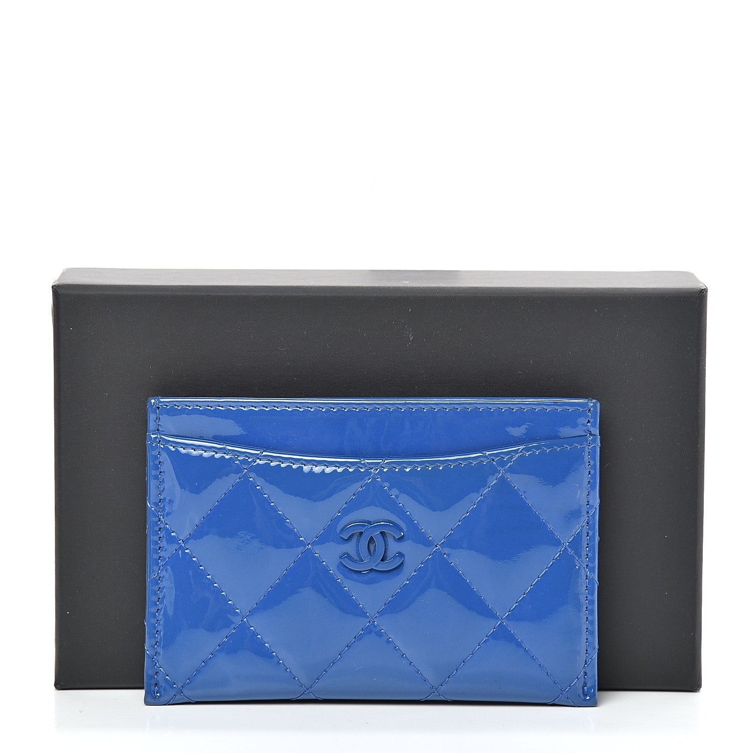 Chanel Patent Quilted Card Holder Blue 10 of 10