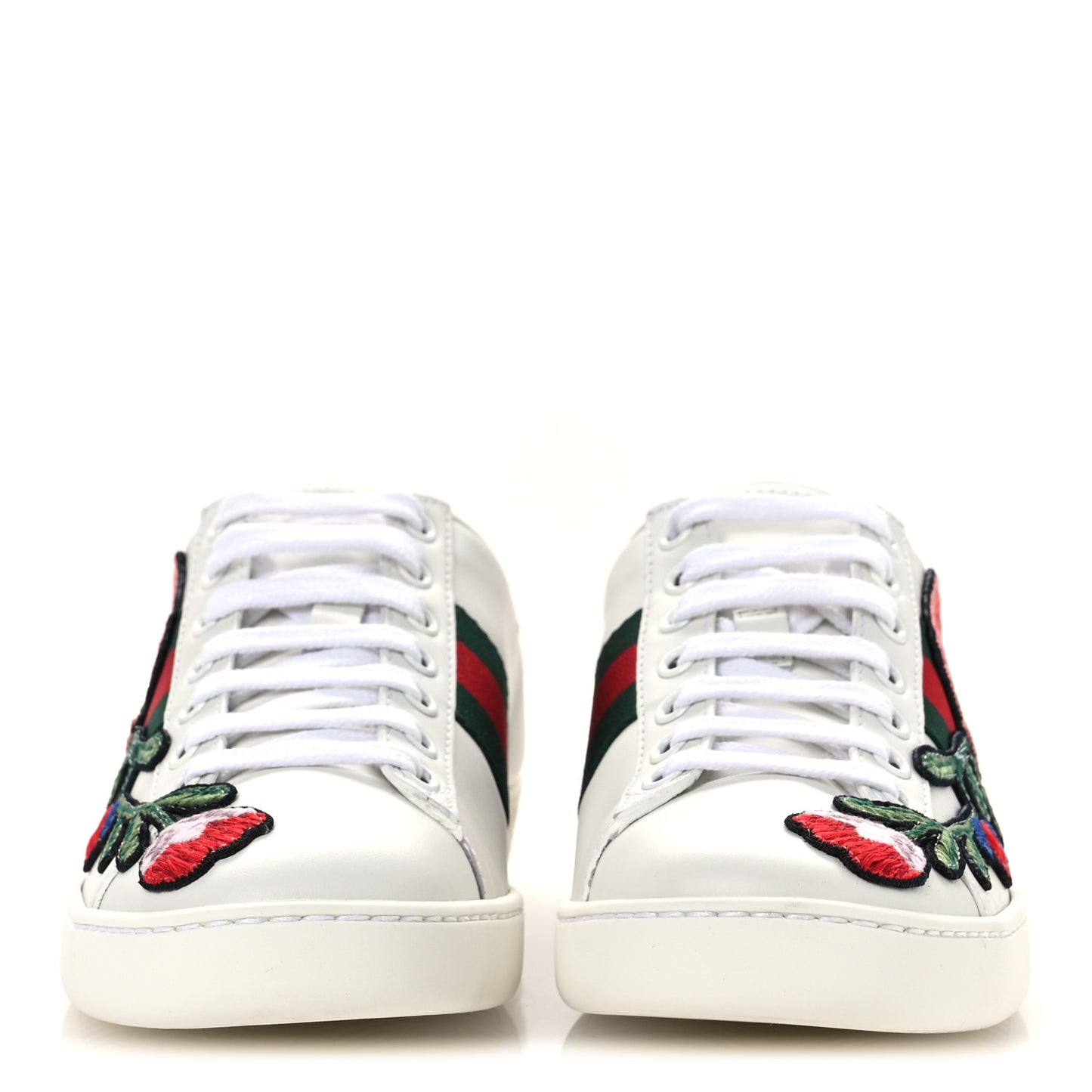 Calfskin Web Floral Embroidered Womens Ace Sneakers 35 White