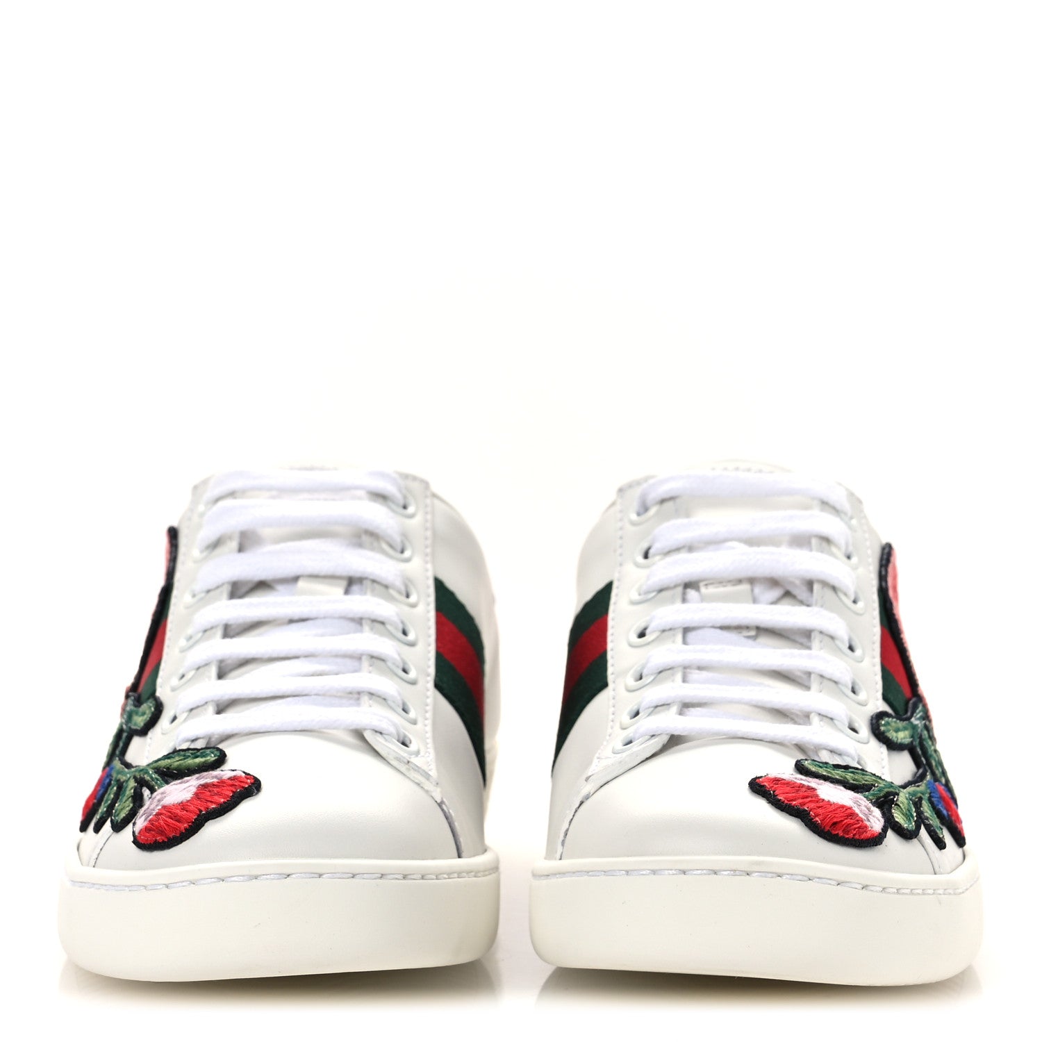Gucci Calfskin Web Floral Embroidered Womens Ace Sneakers 35 White 3 of 11