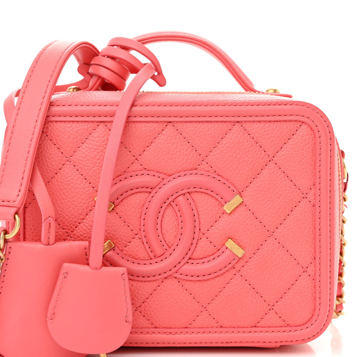 Chanel Caviar Quilted Small CC Filigree Vanity Case Coral 8 of 10