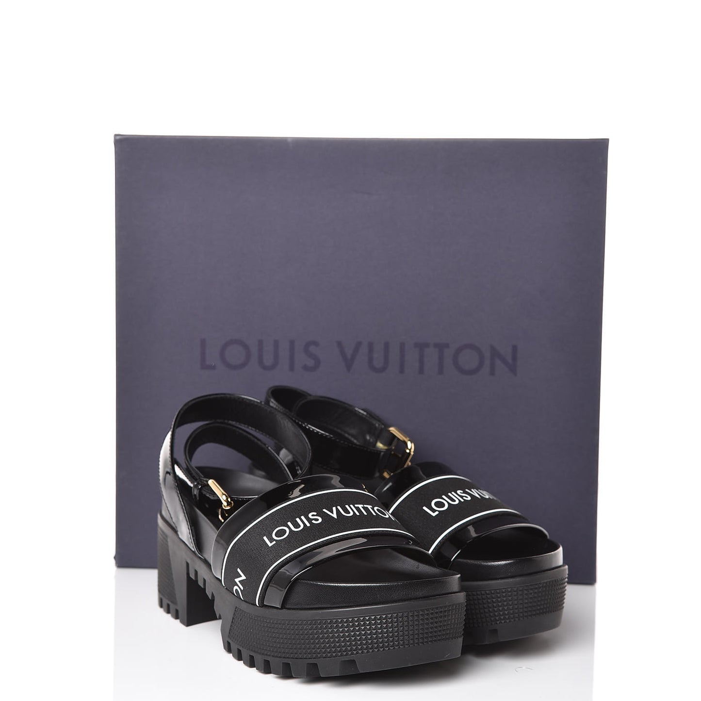 Patent Calfskin Laureate Platform Sandals 35 Black