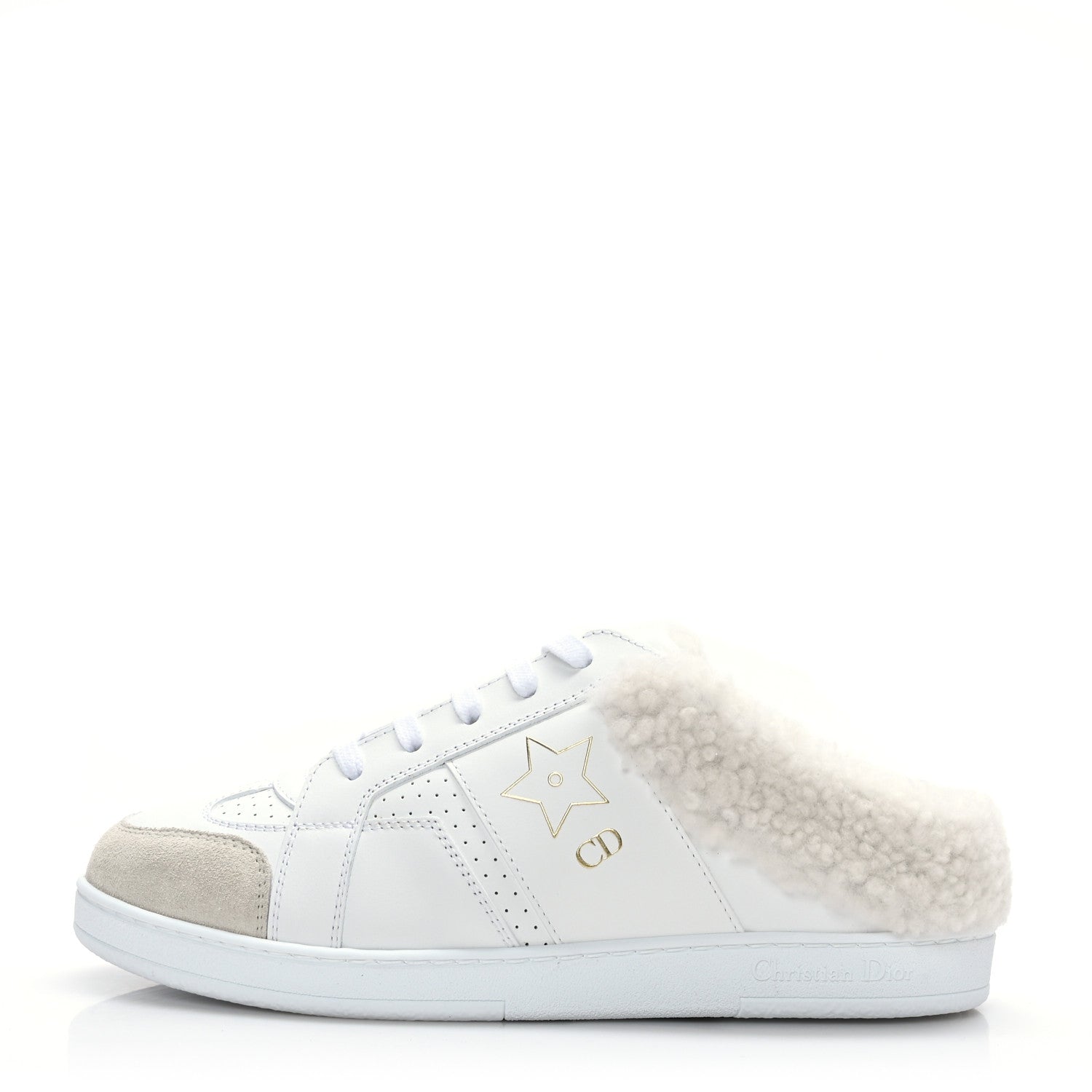 Christian Dior Calfskin Sherpa Womens Walk'n' Dior Star Sneakers 35 White Gold 1 of 7