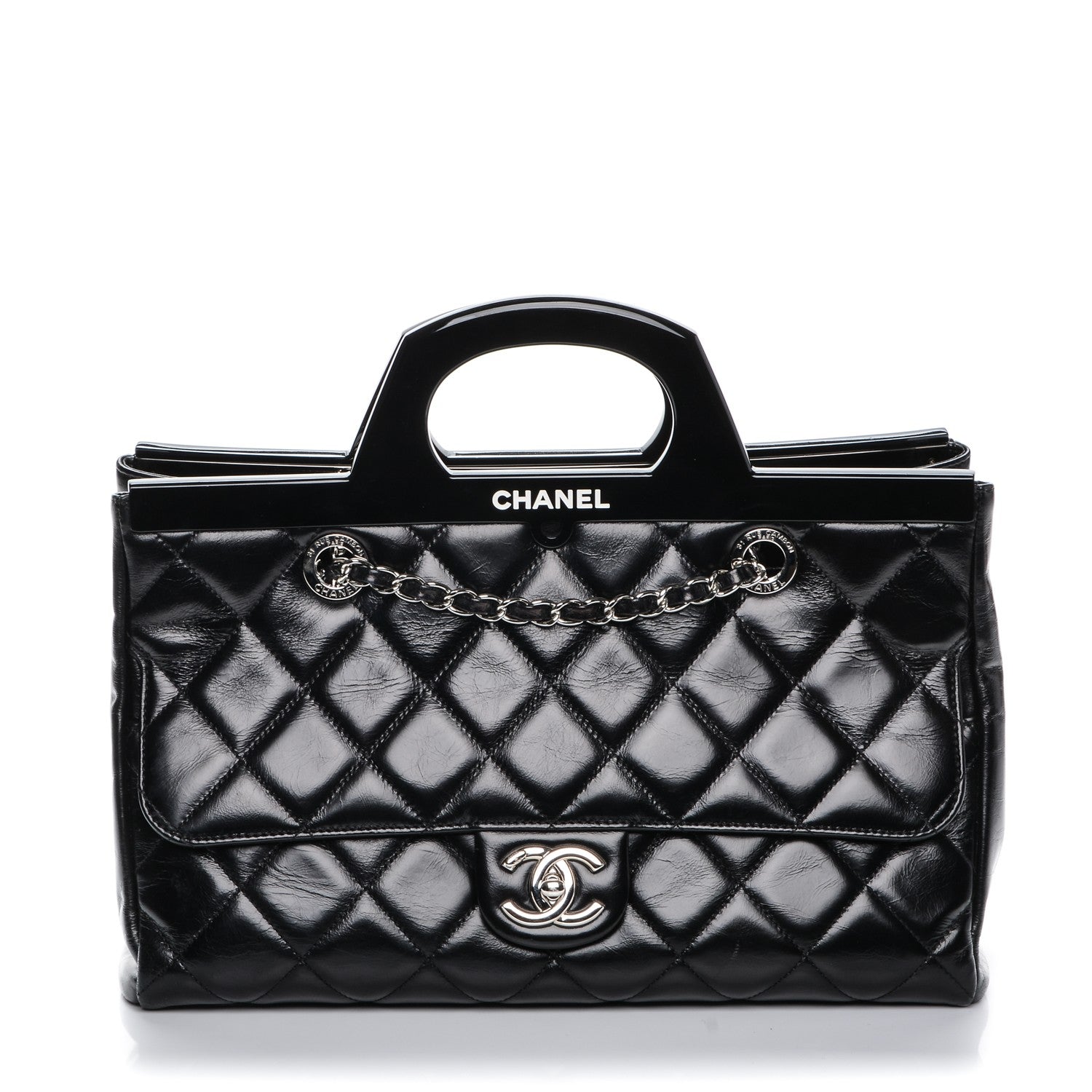 Chanel Glazed Calfskin Quilted Small CC Delivery Tote Black 1 of 7