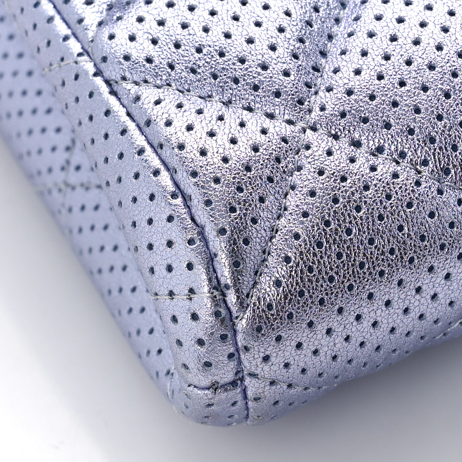 Chanel Metallic Perforated Lambskin Quilted Clutch With Chain Flap Silver 8 of 10
