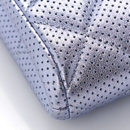 Chanel Metallic Perforated Lambskin Quilted Clutch With Chain Flap Silver 8 of 10