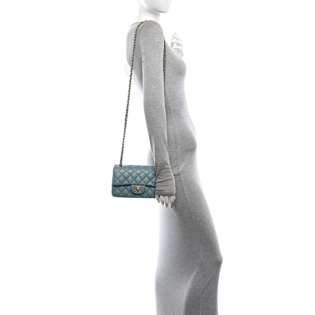 Caviar Quilted Mini Rectangular Flap Blue