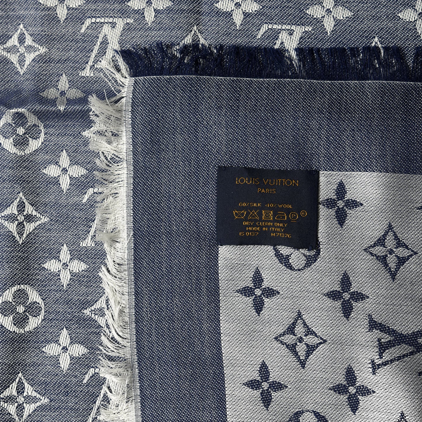 Wool Silk Monogram Denim Shawl Black
