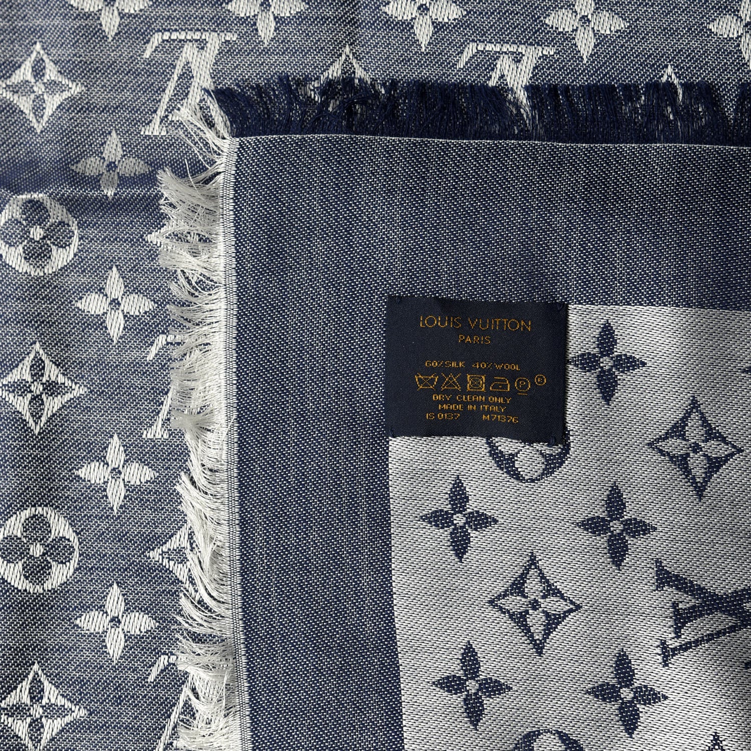 Louis Vuitton Wool Silk Monogram Denim Shawl Black 3 of 3
