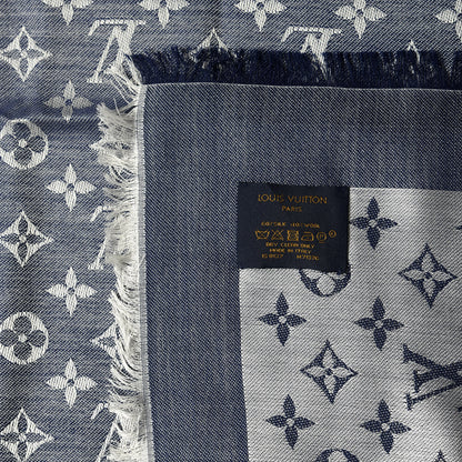 Louis Vuitton Wool Silk Monogram Denim Shawl Black 3 of 3