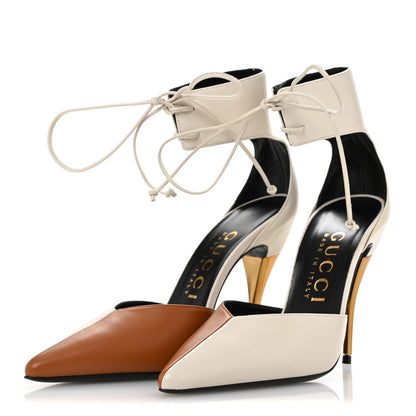 Gucci Nappa Charlotte Priscilla Ankle Cuff Pumps 38 New 38 Mystic White Harness Brown 4 of 10