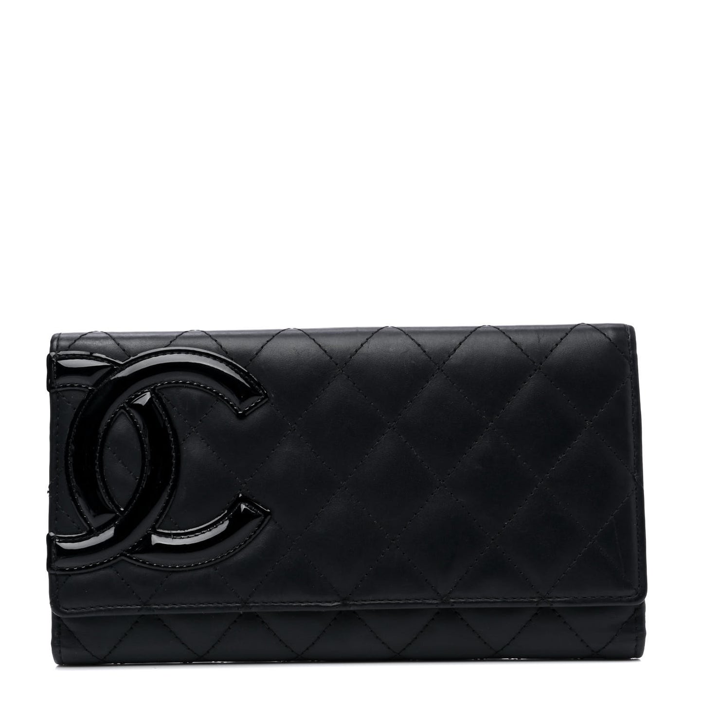 Calfskin Quilted Cambon Long Double Wallet Black