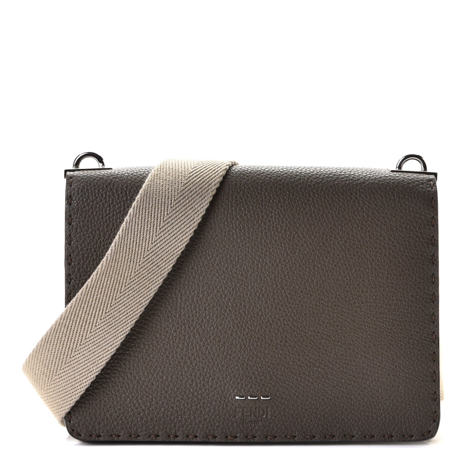 Fendi Cuoio Romano Selleria Metal Stitch Messenger Brown 1 of 8