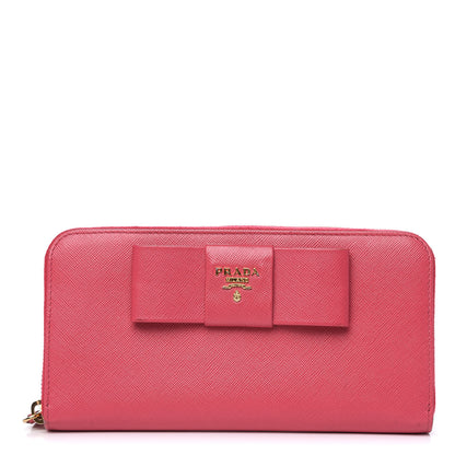 Prada Saffiano Fiocco Bow Zip Around Wallet Peonia 1 of 11