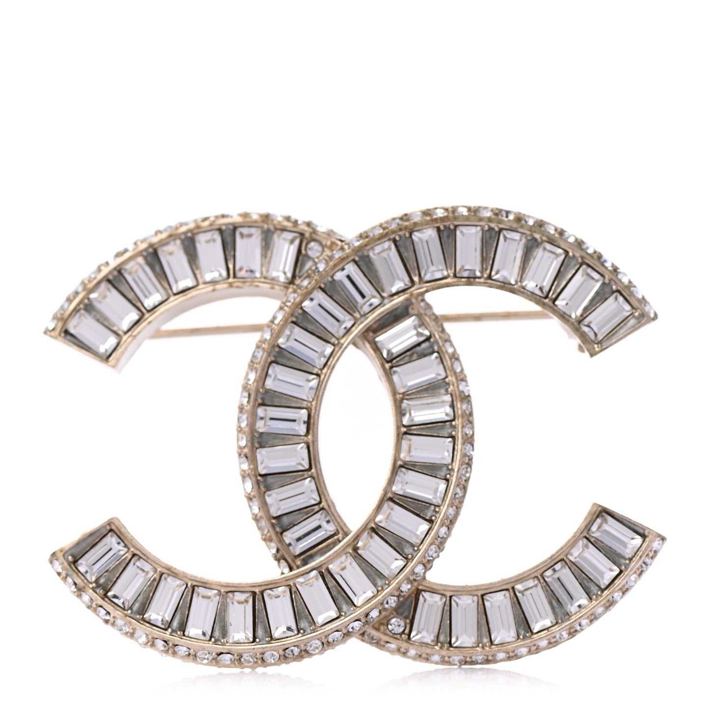 Baguette Crystal CC Brooch Gold