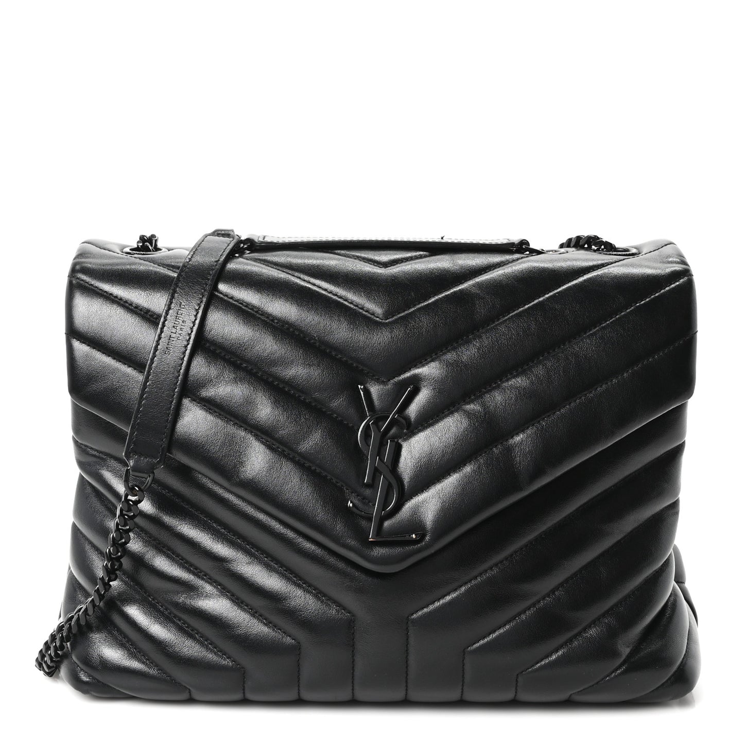 Calfskin Y Quilted Monogram Monochrome Medium Loulou Chain Satchel Black