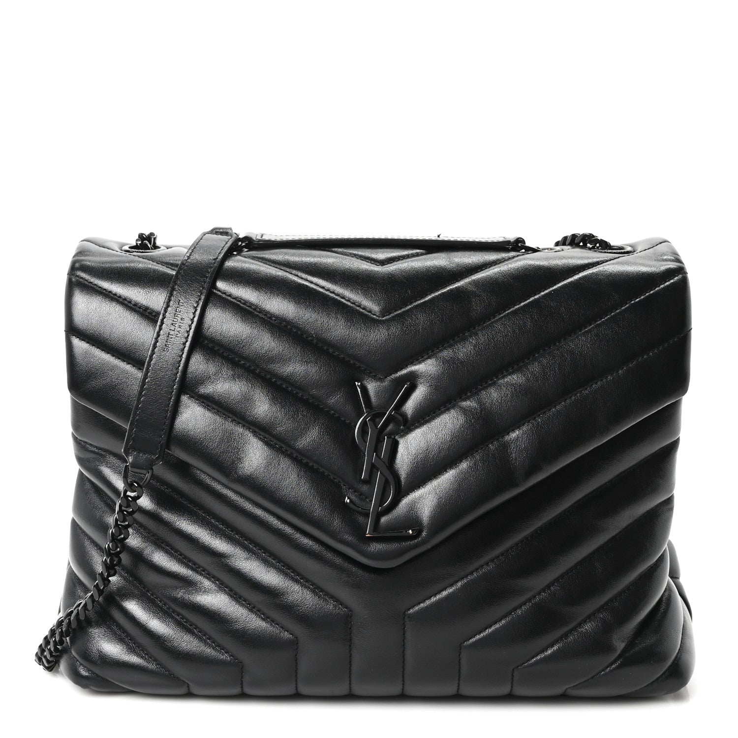 Saint Laurent Calfskin Y Quilted Monogram Monochrome Medium Loulou Chain Satchel Black 1 of 10