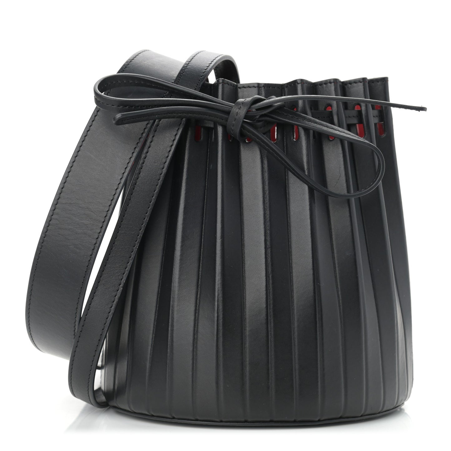 Vegetable Tanned Calfskin Pleated Mini Bucket Bag Black Flamma