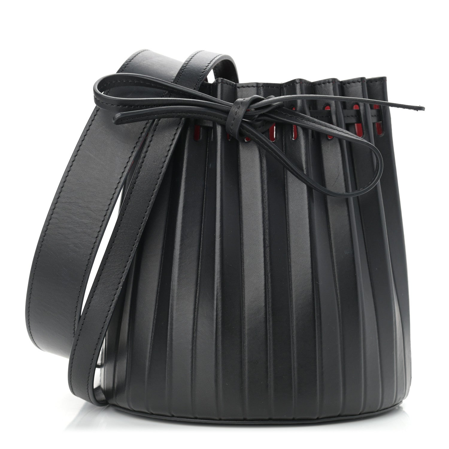 Mansur Gavriel Vegetable Tanned Calfskin Pleated Mini Bucket Bag Black Flamma 1 of 10