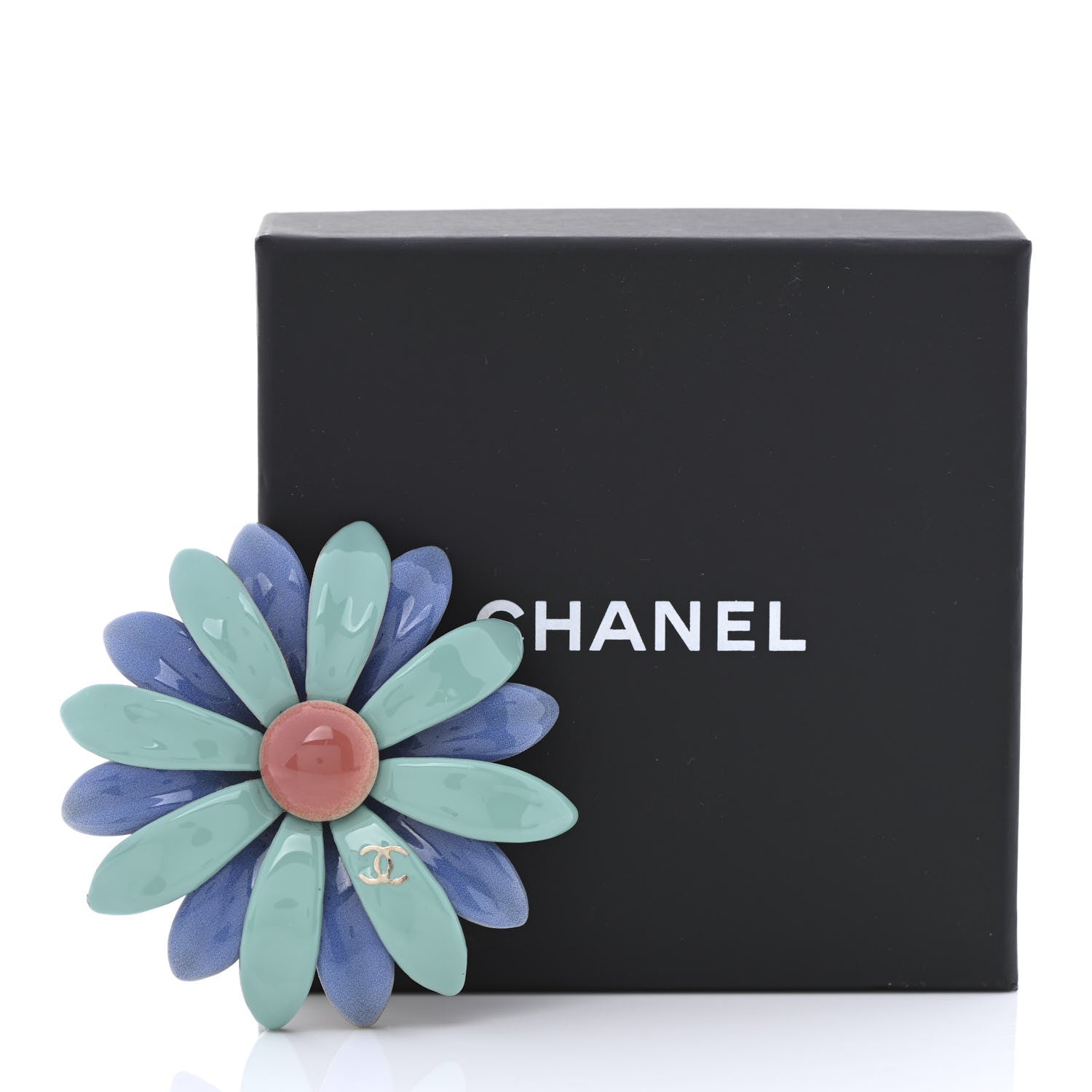 Chanel Resin CC Flower Brooch Green Gold 6 of 6
