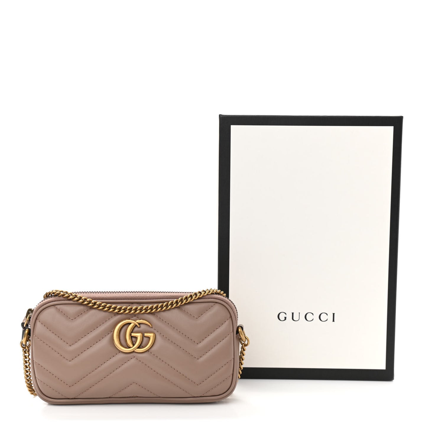 Calfskin Matelasse Mini GG Marmont Chain Crossbody Bag Porcelain Rose