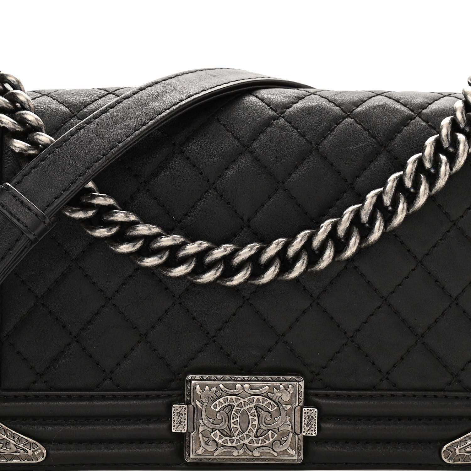 Chanel Calfskin Quilted Metal Embellished Paris Dallas Medium Boy Flap Black 7 of 10