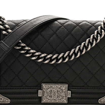 Chanel Calfskin Quilted Metal Embellished Paris Dallas Medium Boy Flap Black 7 of 10