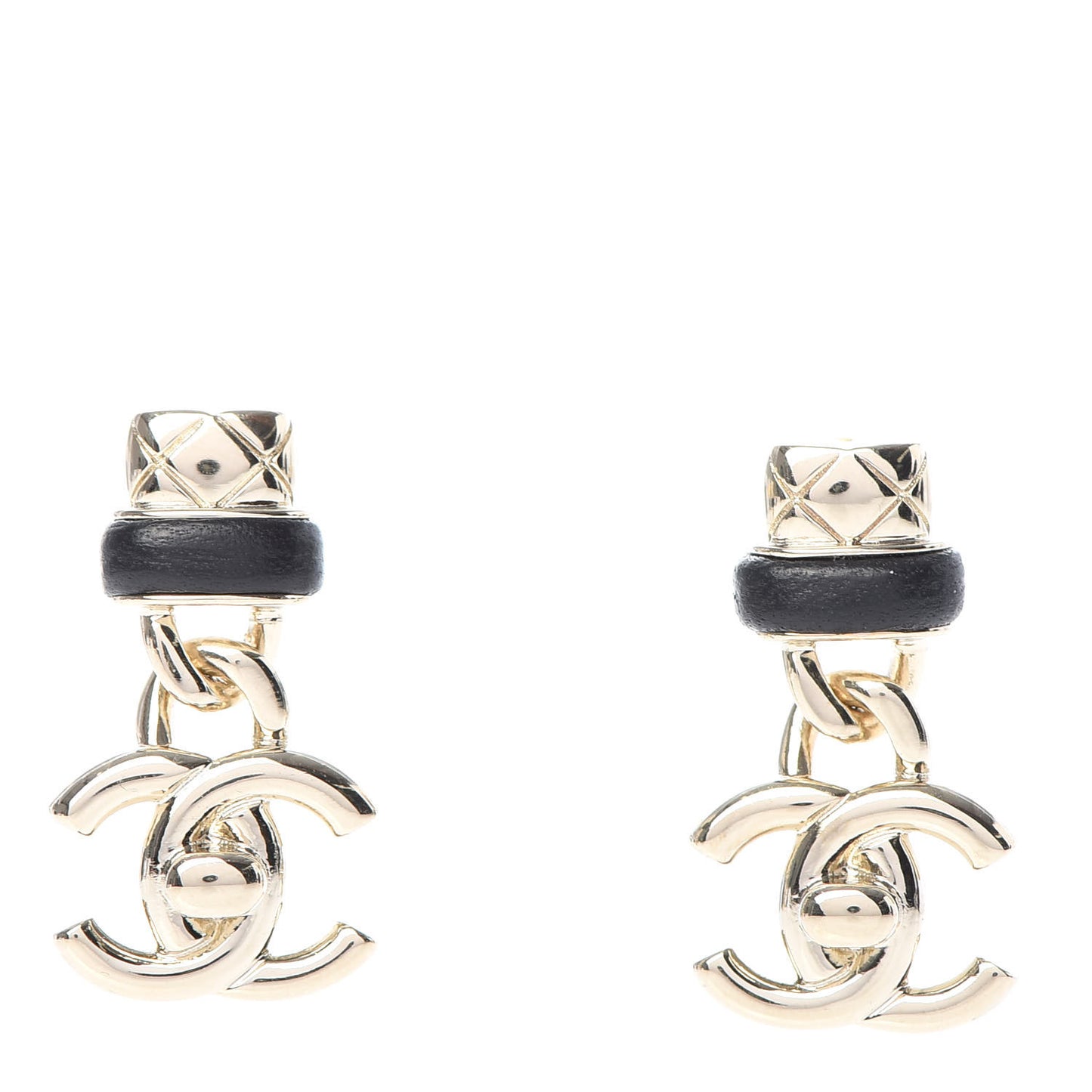Lambskin CC Turnlock Drop Earrings Gold Black