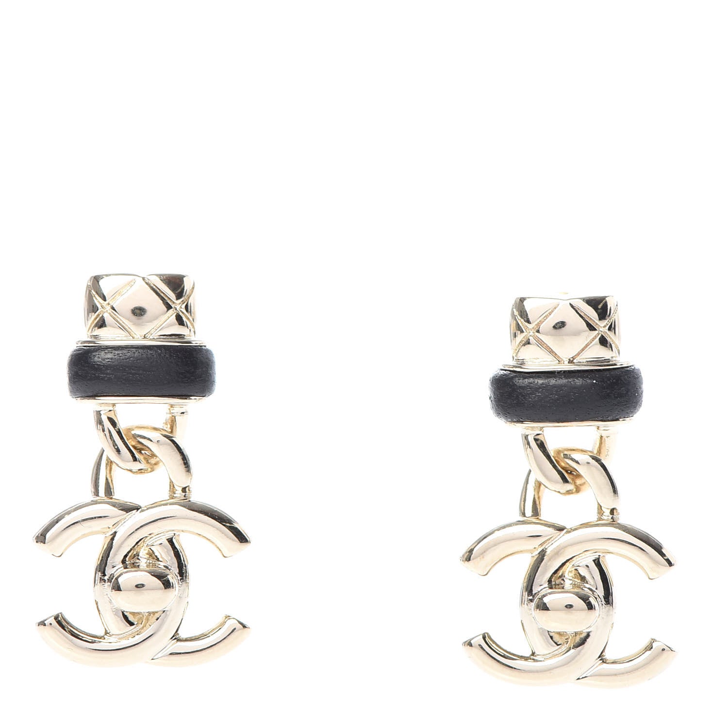 Chanel Lambskin CC Turnlock Drop Earrings Gold Black 1 of 5