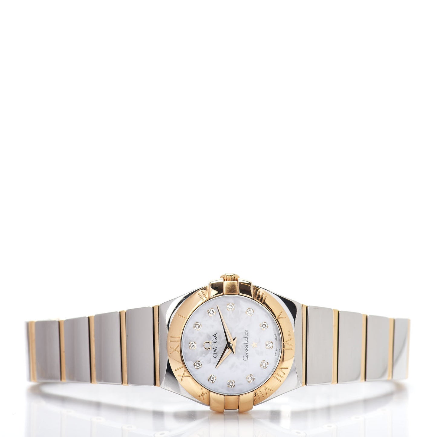 Stainless Steel 18K Yellow Gold Diamond Mother of Pearl 24mm Constellation Quartz Watch 123.20.24.60.55.004