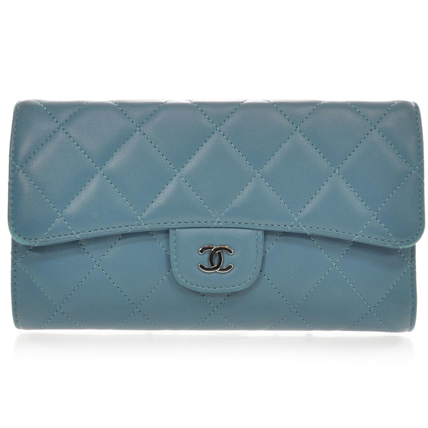 Lambskin Quilted Large Flap Wallet Turquoise