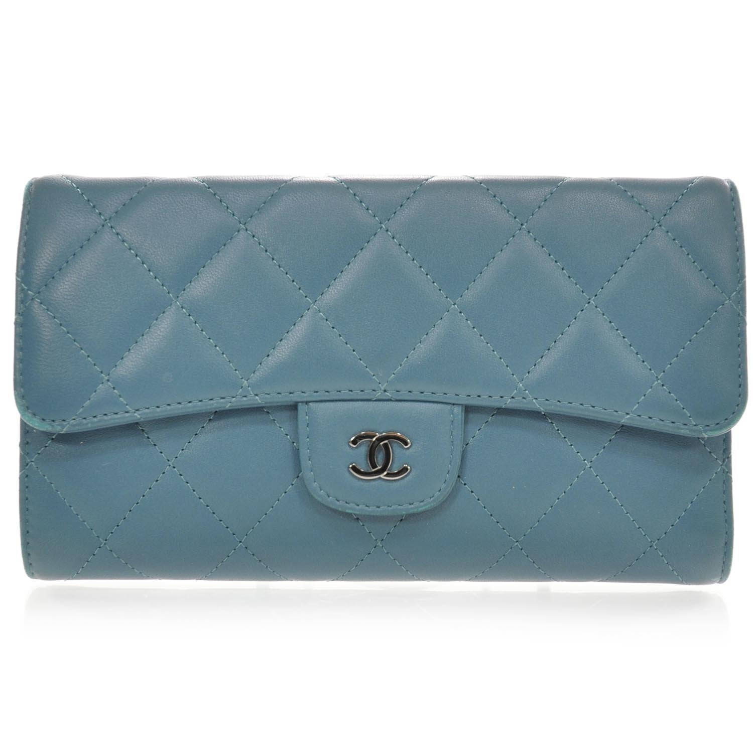 Chanel Lambskin Quilted Large Flap Wallet Turquoise 1 of 9