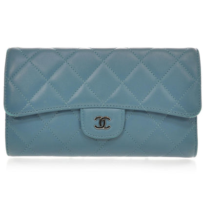 Chanel Lambskin Quilted Large Flap Wallet Turquoise 1 of 9