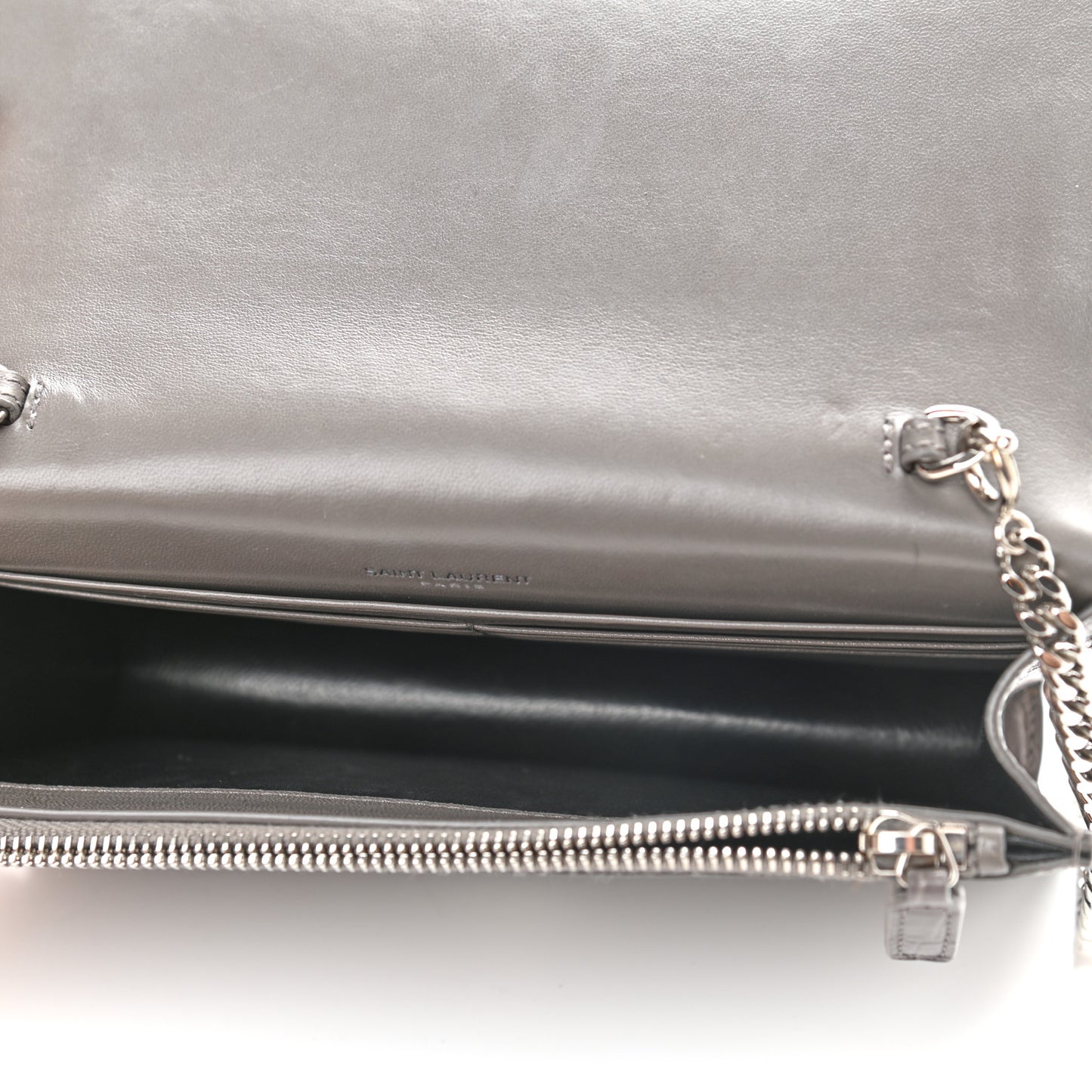 Calfskin Crocodile Embossed Kate Monogram Tassel Chain Wallet Fog