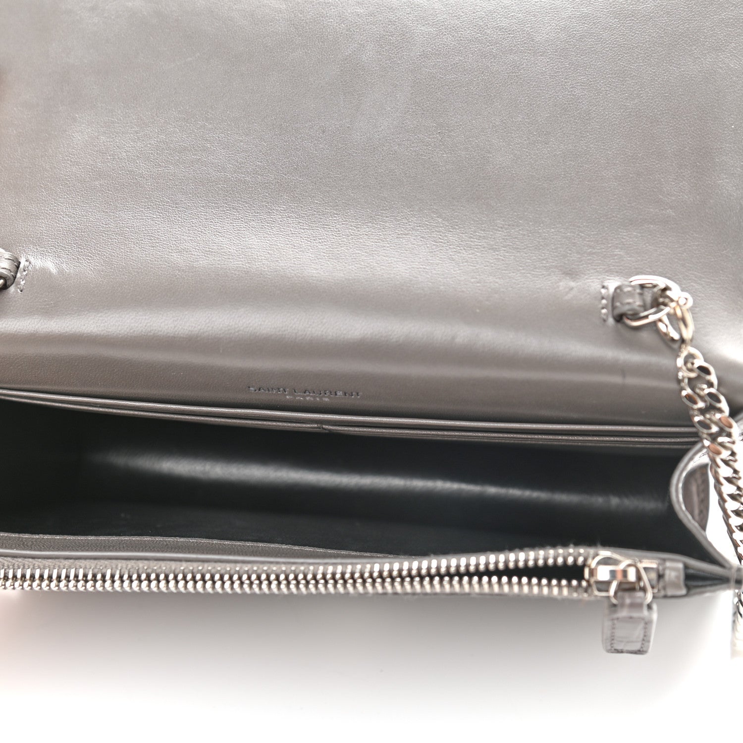 Saint Laurent Calfskin Crocodile Embossed Kate Monogram Tassel Chain Wallet Fog 5 of 8