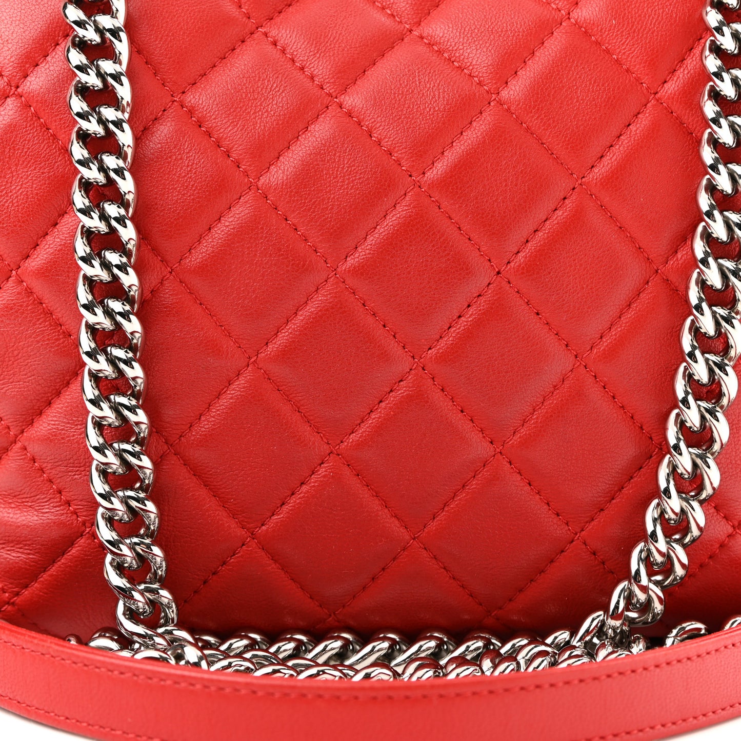 Lambskin Quilted Small CC Chain Drawstring Bucket Bag Red
