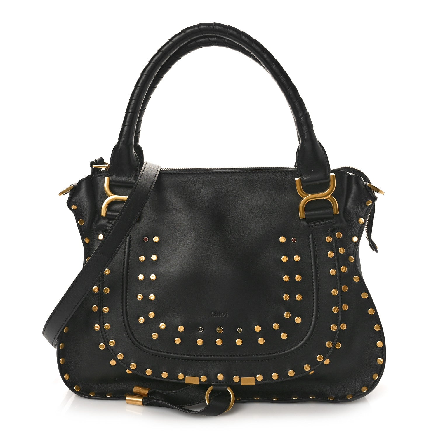 Chloe Calfskin Studded Medium Marcie Satchel Black 1 of 8